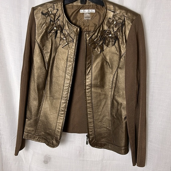 LEATHER  jacket,sweater jacket,multi media,like new!
3D floral,bronze shimmer, - Picture 11 of 13